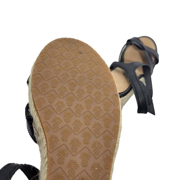 Tommy Bahama Women's Black Leather Espadrille Strappy Black Wedge Sandals Size 9 - Picture 10 of 12